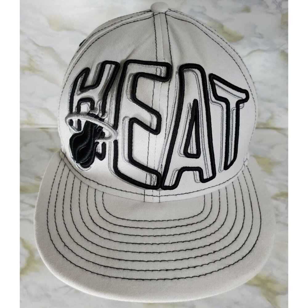 New Era Miami Heat NBA HWC Snapback Hat Cap White/Black Spell Out Stitching OSFM